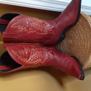 Laredo Red With Gold Flames Leather Western Boots Size 8.5